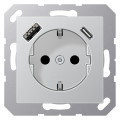 Розетка с USB Jung A 500, скрытый монтаж, с заземлением, алюминий, A1520-15CAAL