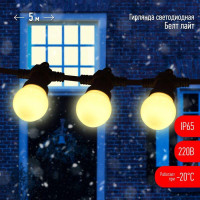 Гирлянда Белт Лайт 5м 15LED шаг 30см тепл. свет 220В каучуковая изоляция IP65 ЭРА Б0047952