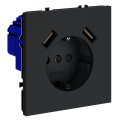 Розетка встраиваемая VOLTUM S70 с заземлением и защитными шторками, 16А, с USB, A+A, (графит)