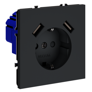 Розетка встраиваемая VOLTUM S70 с заземлением и защитными шторками, 16А, с USB, A+A, (графит)