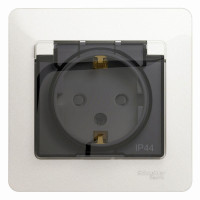 GLOSSA РОЗЕТКА с заземлением со шторками с прозрачной крышкой, 16А, IP44, в сборе, ПЕРЛАМУТР GSL000648