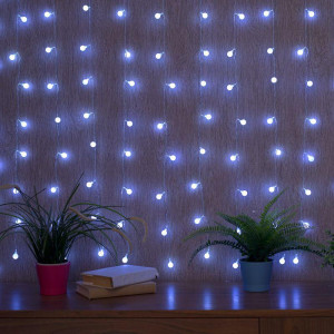 Гирлянда светодиодная Светодиодный Дождь 1.5х1.5м 144LED бел. 12Вт 230В IP20 с насадками шарики свечение с динамикой провод прозр. Neon-Night 235-045
