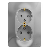 GLOSSA РОЗЕТКА двойная с заземлением со шторками, 16А, в сборе, АЛЮМИНИЙ GSL000326