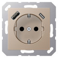 Розетка с USB Jung A 500, скрытый монтаж, с заземлением, шампань, A1520-15CACH