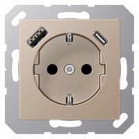 Розетка с USB Jung A 500, скрытый монтаж, с заземлением, шампань, A1520-15CACH