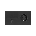 Simon 100 Черный матовый Кит 2 поста, фронт. Накладка на 1 розетку Schuko (справа) + 1 з/у USB SC + 1 клавиша светорегулятора