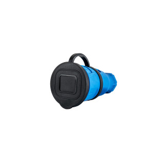 Розетка переносная с крышкой каучук 2P+PE 250V 16А IP54 синяя DYNEL