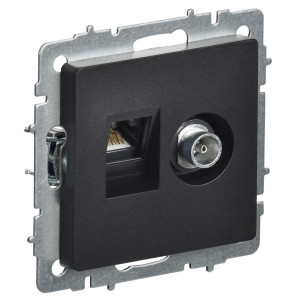 Розетка компьютерная + телевизионная 2-м Brite РТВ/РК12-БрЧ RJ45 кат.5E + TV механизм черн. IEK BR-AK20-1-K02