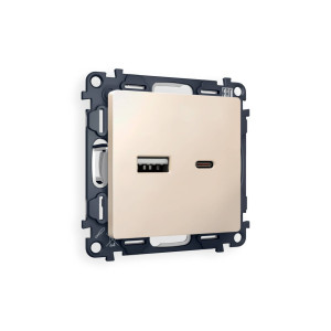 MA331010 Комплект механизма розетки ALFA Бежевый матовый 2USB AC 20W быстрая зарядка QUANT AP3310, VM177 AMBRELLA VOLT