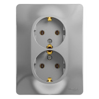 GLOSSA РОЗЕТКА двойная с заземлением без шторок, 16А, в сборе, АЛЮМИНИЙ GSL000324