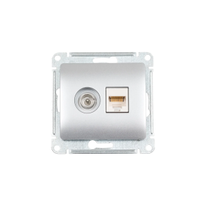 GLOSSA РОЗЕТКА двойная ТВ  компьютерная RJ45 кат. 5e, механизм, АЛЮМИНИЙ GSL000389