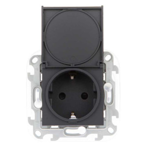 Розетка 1-м СП Simon 24 16А IP44 2P+E Push&Go механизм графит Simon 2420448-038