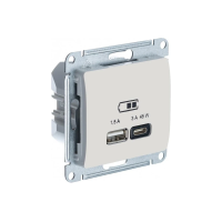 GLOSSA USB РОЗЕТКА A  тип-C 45Вт высокоскор.заряд. QC, PD, механизм, БЕЖЕВЫЙ GSL000229