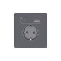 Systeme Infinity, Розетка СУ с ЗК и зар.устр.USB АС 20Вт 250В, 16А, защ.шт., Вулканический пепел