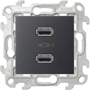 Зарядное устройство 2хUSB Simon SIMON 24 HARMONIE, скрытый монтаж, графит, 2411096-038