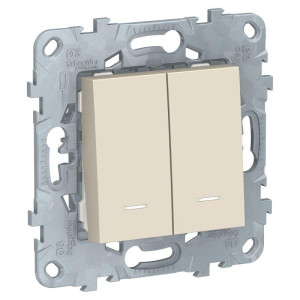 Выключатель двухклавишный Schneider Electric 2мод. Unica New IP21 2хсх. 1а с подсветкой беж.  NU521144N