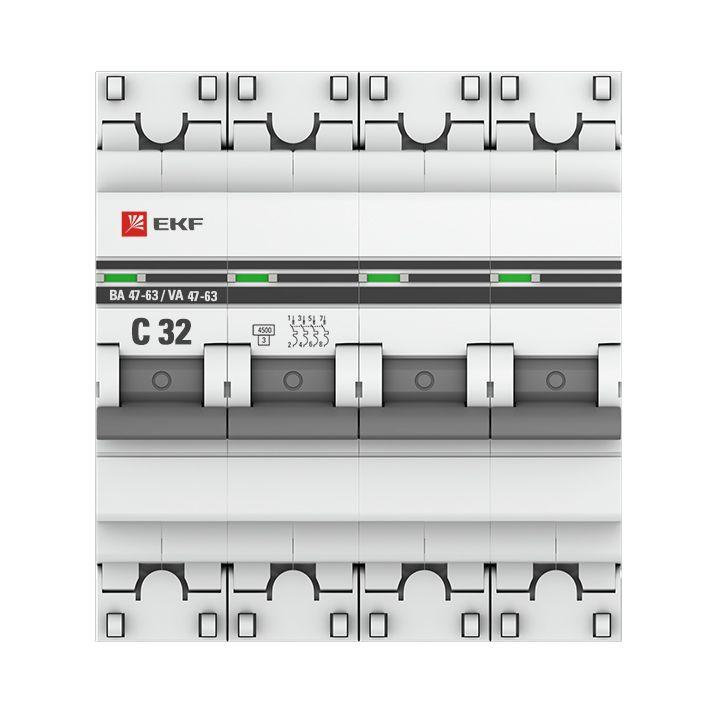 Выключатель автоматический модульный 4п C 32А 4.5кА ВА 47-63 PROxima EKF mcb4763-4-32C-pro