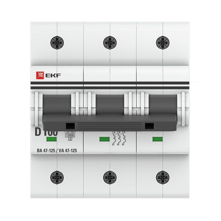 Выключатель автоматический модульный 3п C 100А 15кА ВА 47-125 PROxima EKF mcb47125-3-100C